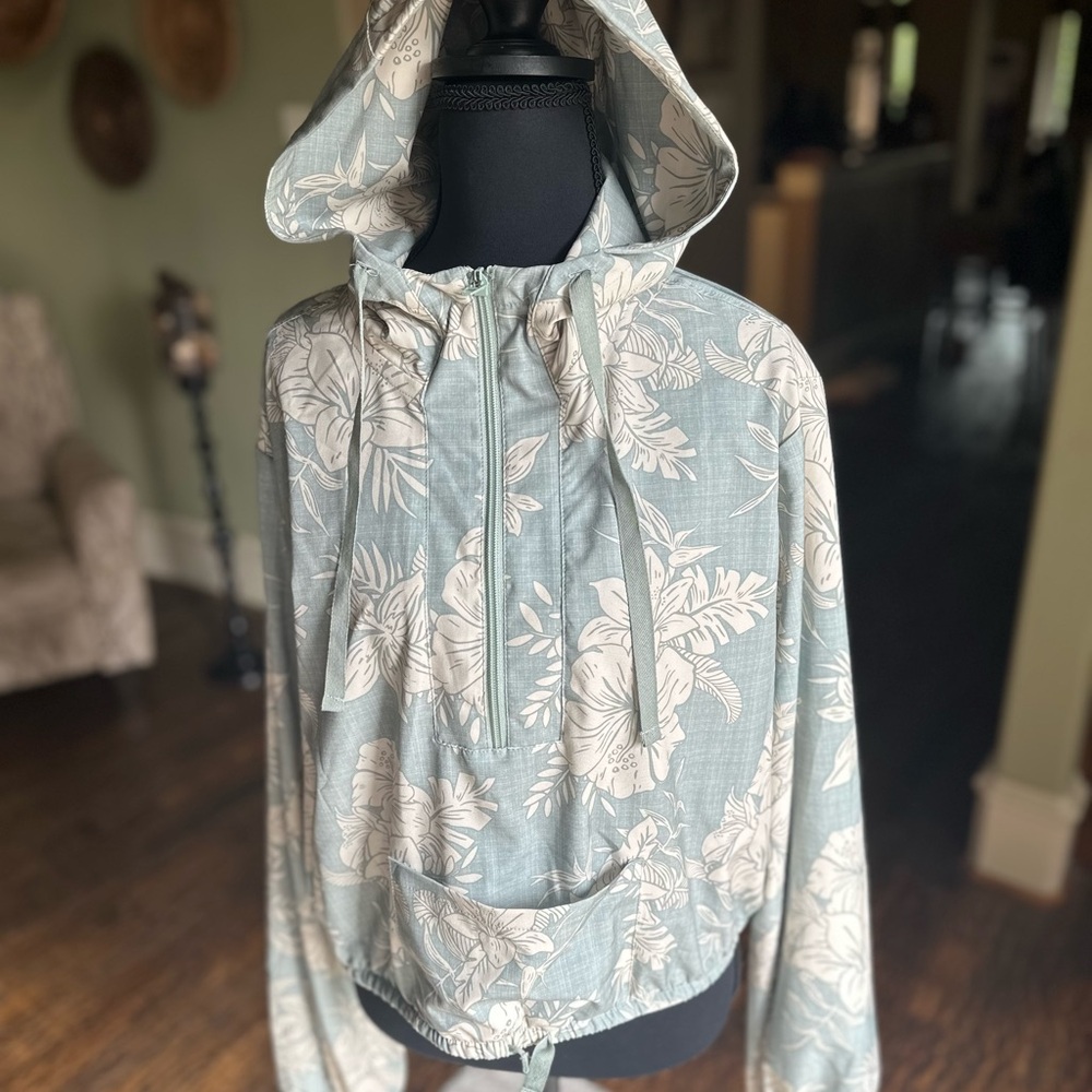 Hurley Green and Cream Floral Hoodie